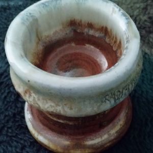 Drip Glaze Art Pottery Candleholder (signed Pd) Stoneware 3" H X 3 1/4" W